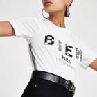 River Island Womens White Pearl Embellished Tape Side T-shirt