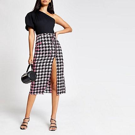 River Island Womens Dogtooth Check Midi Skirt