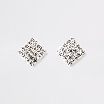 River Island Womens Silver Colour Square Diamante Stud Earrings