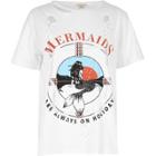 River Island Womens White Mermaid Print Distressed Tee