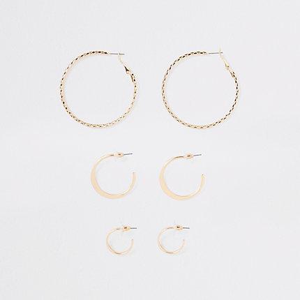 River Island Womens Gold Tone Mixed Size Hoop Earrings Pack