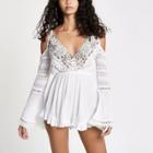 River Island Womens White Cold Shoulder Plunge Beach Playsuit