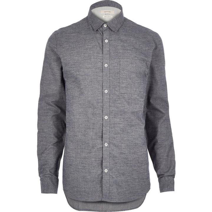 River Island Mensgrey Marl Flannel Pocket Shirt