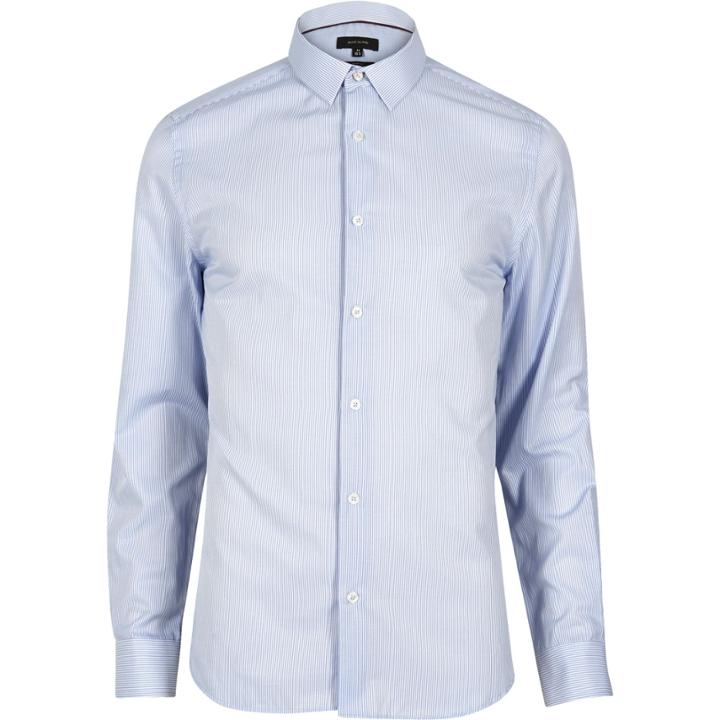 River Island Mensblue Smart Fine Stripe Slim Shirt