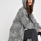 River Island Womens White Leopard Print Hooded Raincoat
