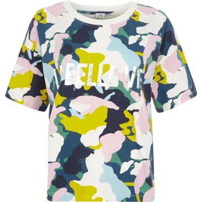 River Island Womens Multicolored Camo Print T-shirt