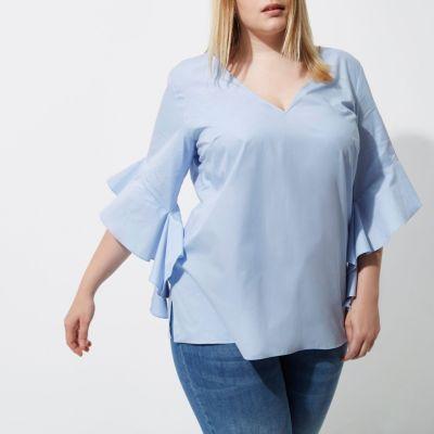 River Island Womens Plus Frill Sleeve Tie Back Top