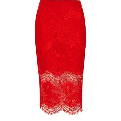 River Island Womens Lace Scallop Hem Pencil Skirt
