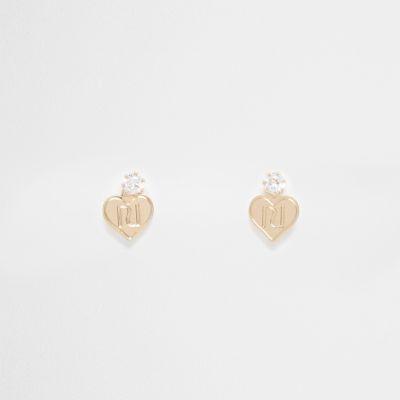 River Island Womens Gold Tone Mini Diamante Heart Stud Earrings