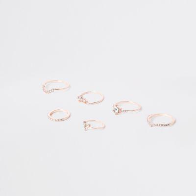 River Island Womens Rose Gold Tone Diamante Pave Ring Pack