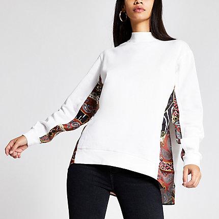 River Island Womens White Block Printed High Neck Sweatshirt