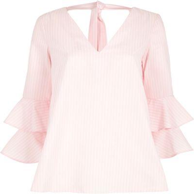 River Island Womens Stripe Print Double Bell Sleeve Top