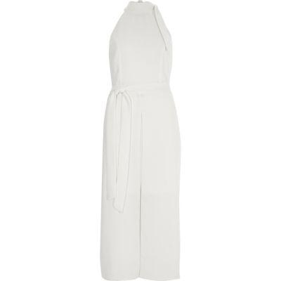 River Island Womens White High Neck Tie Waist Midi Dress