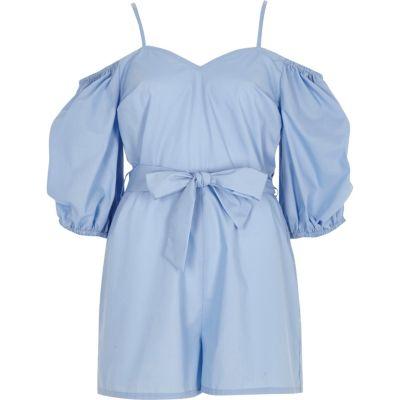River Island Womens Puff Sleeve Tie Waist Romper