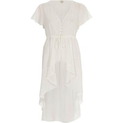 River Island Womens White Short Sleeve High-low Ruffle Hem Kimono