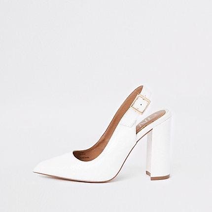 River Island Womens White Croc Embossed Sling Back Pumps