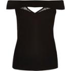 River Island Womens Ribbed Lace Cutout Bardot Top