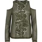 River Island Womens Mesh Flare Sleeve Cold Shoulder Top