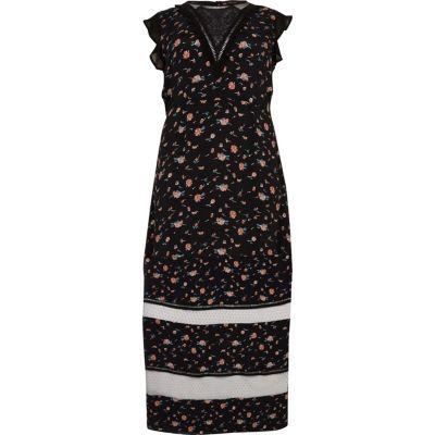 River Island Womens Plus Floral Print Sheer Panel Dress