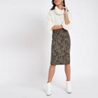 River Island Womens Ponte Leopard Print Belted Pencil Skirt