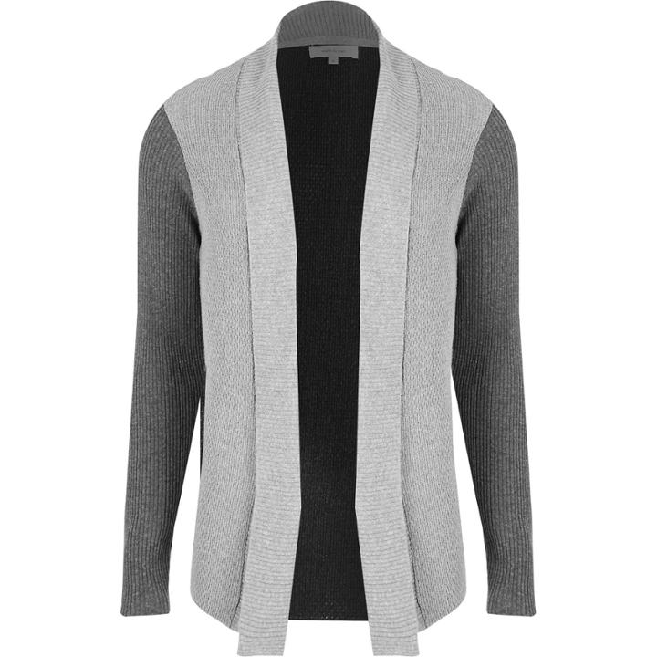 River Island Mensgrey Block Color Open Cardigan