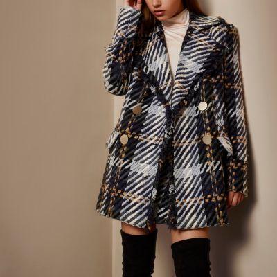 River Island Womens Ri Studio Check Tassel Peacoat