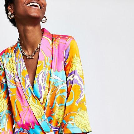 River Island Womens Print Wrap Bodysuit
