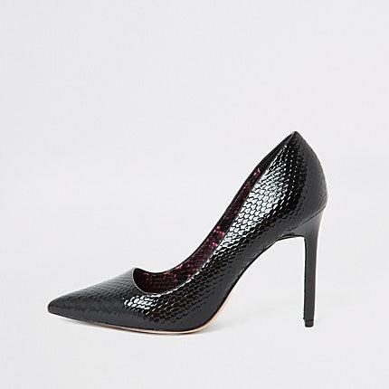 River Island Womens Snake Embossed Skinny Heel Court Shoe