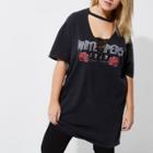 River Island Womens Plus Band Print Lace Choker T-shirt