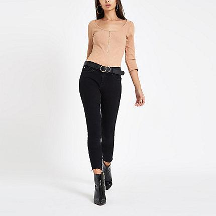 River Island Womens Diamante Zip Long Sleeve Bodysuit