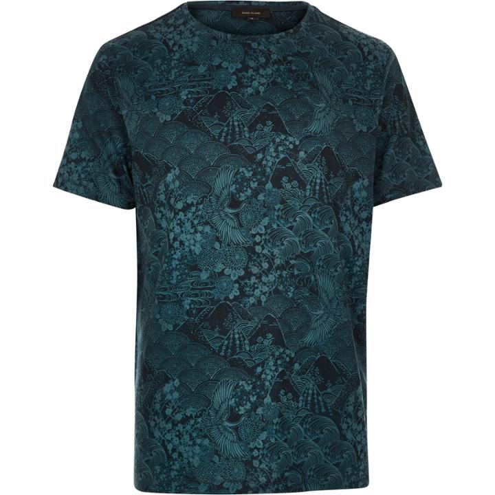 River Island Mensblue Oriental Print T-shirt
