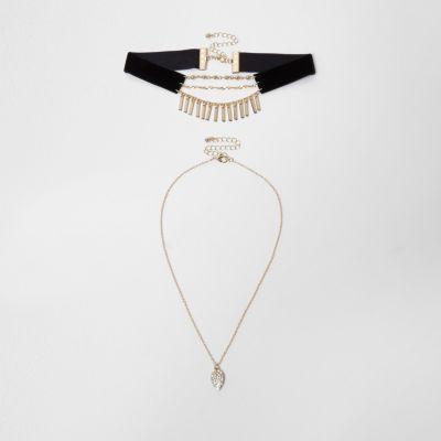 River Island Womens Velvet Multi Row Pendant And Choker Set