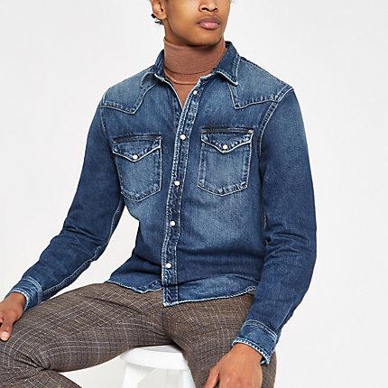 River Island Mens Pepe Jeans Long Sleeve Denim Shirt