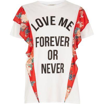 River Island Womens White Frill Detail T-shirt