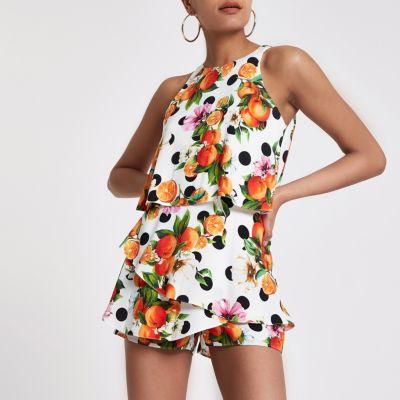 River Island Womens White Polka Dot Tiered Frill Playsuit