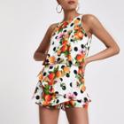 River Island Womens White Polka Dot Tiered Frill Playsuit
