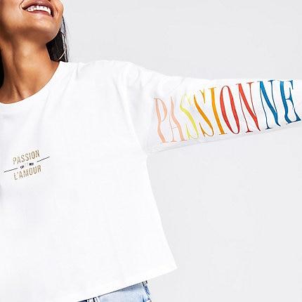 River Island Womens Petite White Printed Long Sleeve Top