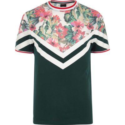 River Island Mens Floral Print Colour Block T-shirt