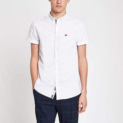 River Island Mens White Muscle Fit Bird Embroidery Oxford Shirt