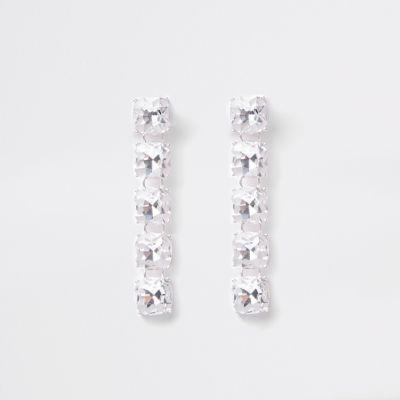 River Island Womens Silver Tone Diamante Clip On Drop Earrings