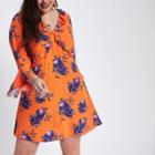 River Island Womens Plus Floral Print Twist Frill Dress