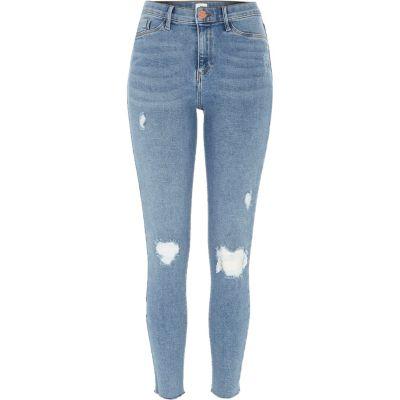 River Island Womens Molly Mid Rise Ripped Jeggings