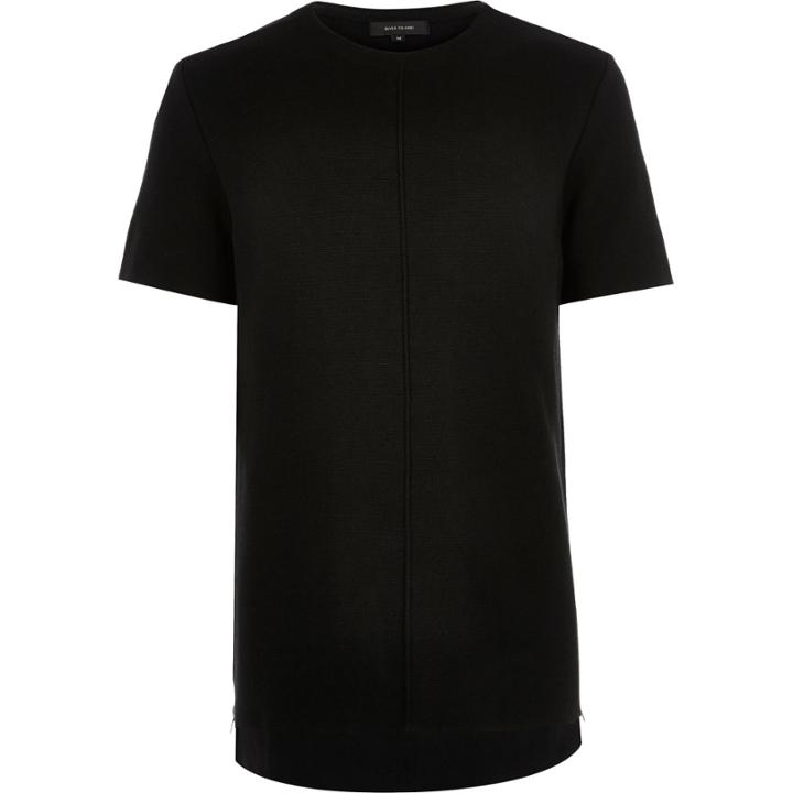 River Island Mensblack Knitted Side Zip T-shirt