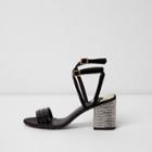 River Island Womens Strappy Diamante Block Heel Sandals