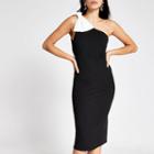 River Island Womens One Shoulder Contrast Bow Midi Dress