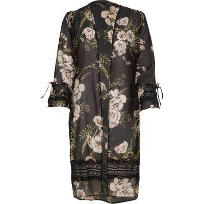 River Island Womens Plus Floral Print Lace Trim Duster