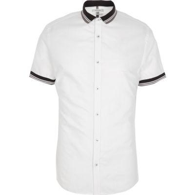 River Island Mens White Ribbed Collar Short Sleeve Shirt