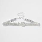 River Island Womens Silver Tone Rhinestone Buckle Choker