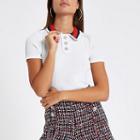 River Island Womens White Rib Rhinestone Button Collar Top