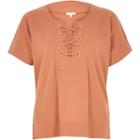 River Island Womens Rust Lace-up Front T-shirt